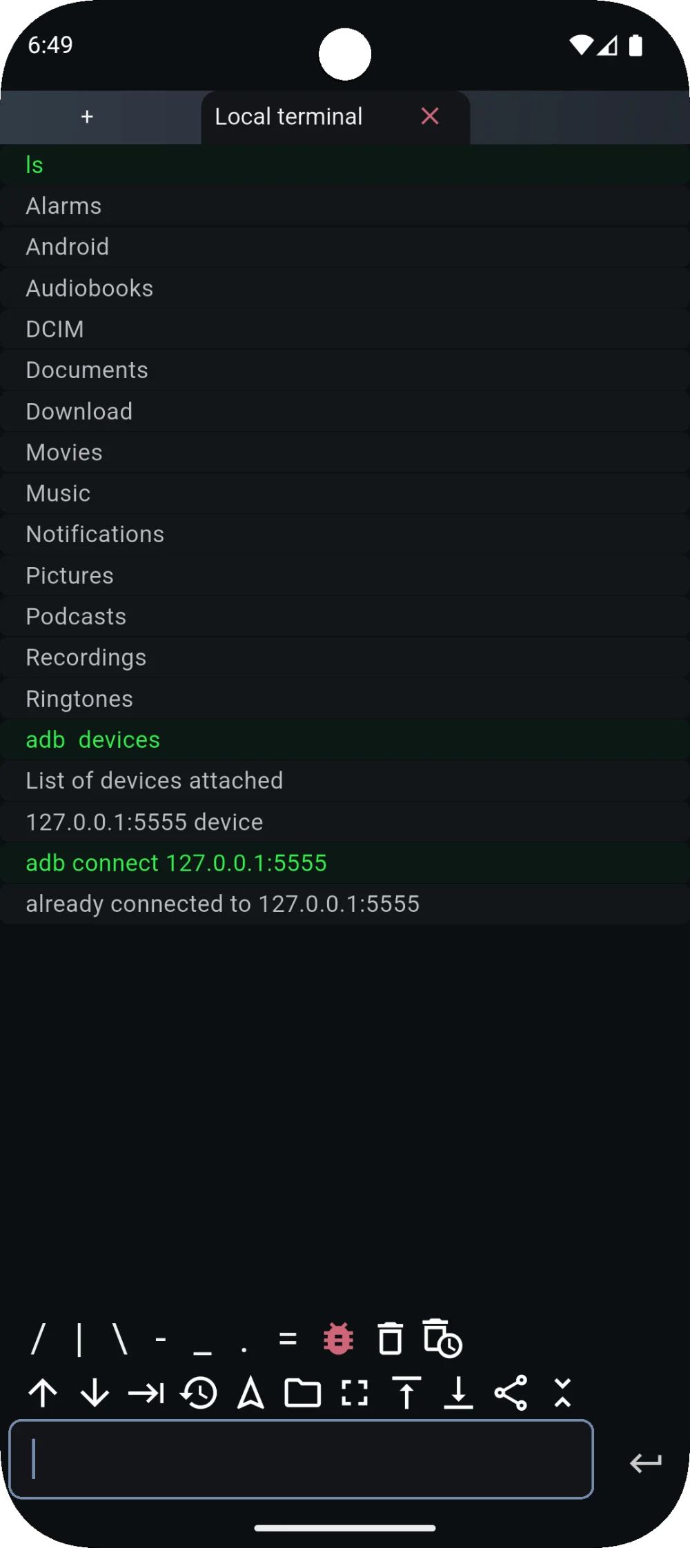 ShellX local terminal with command input and output