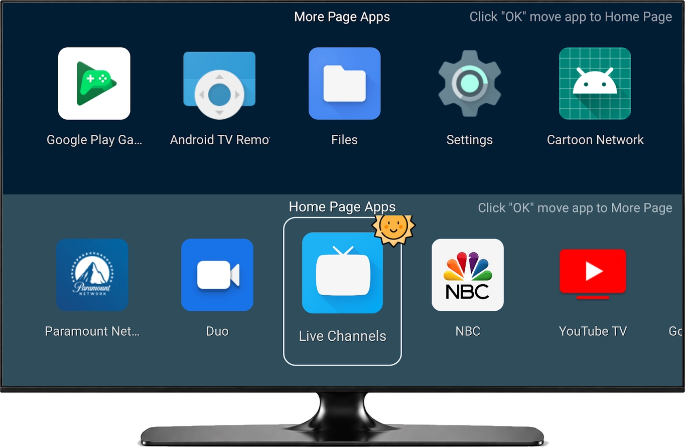 Organizador de TV Launcher con More Page Apps y Home Page Apps