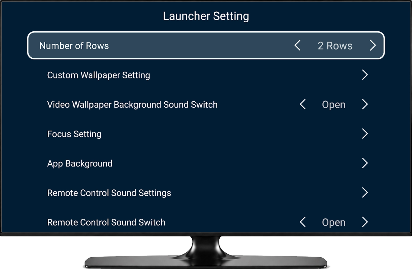 Ajustes de aspecto de TV Launcher para fondo, selección y fondos de aplicaciones