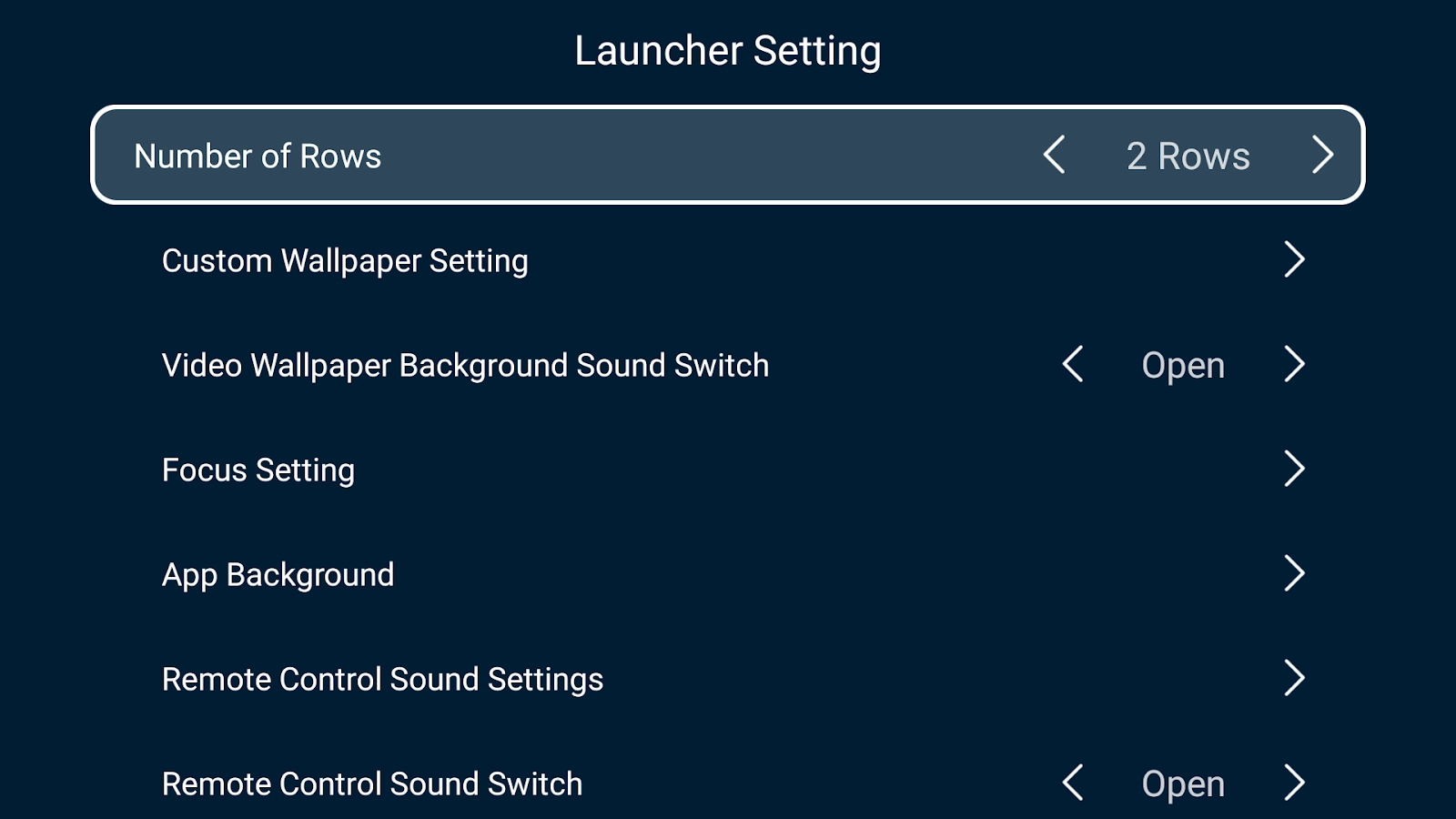 TV Launcher appearance settings for wallpaper, focus and app backgrounds