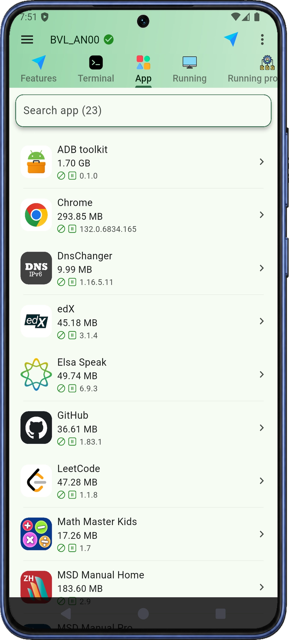 DroidKitのインストール済みアプリ一覧と検索