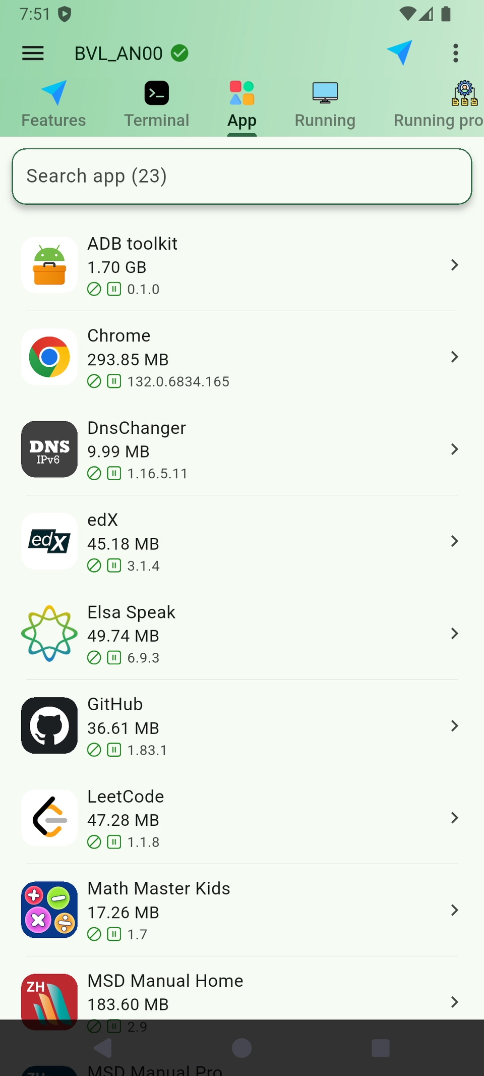 DroidKit installed app list and search