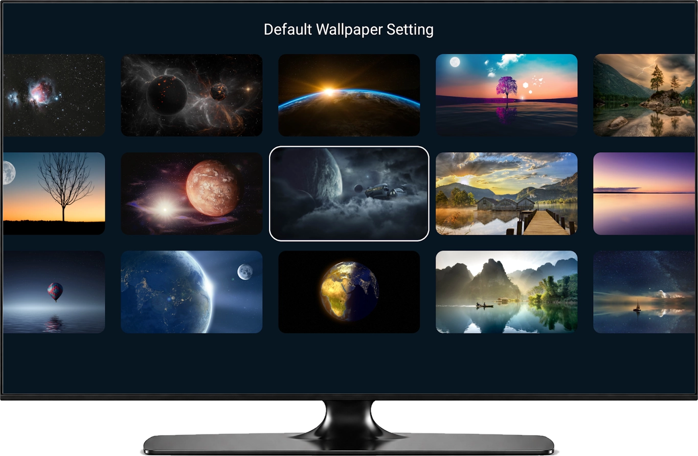 Cuadrícula de fondos de TV Launcher con un fondo resaltado